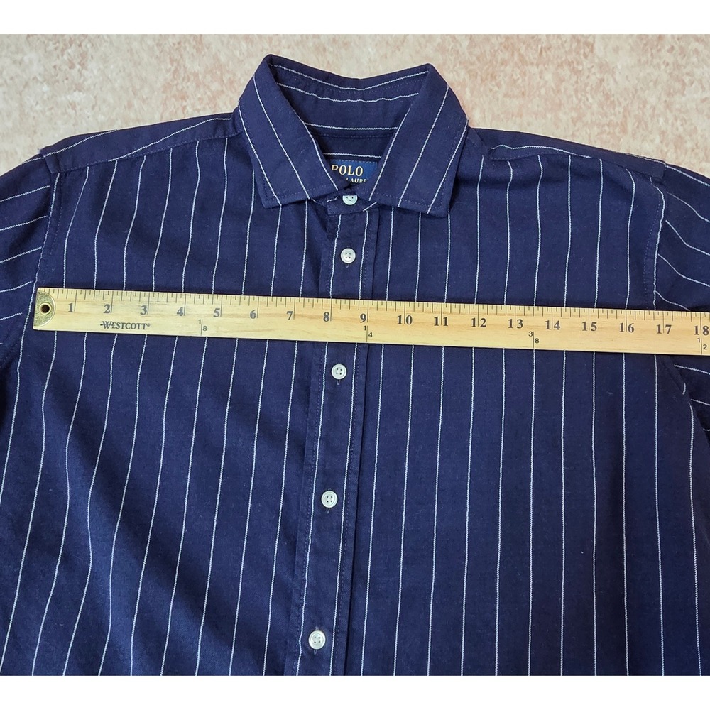 Polo Ralph Lauren Navy Blue Pinstripe Virgin Wool Blend Button Down Shirt Size 6 - Picture 15 of 16